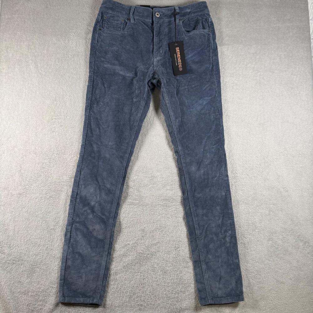 Serenede Mens Fitted Corduroy Pants 34 Blue Slim Stretch RN166138 NWT